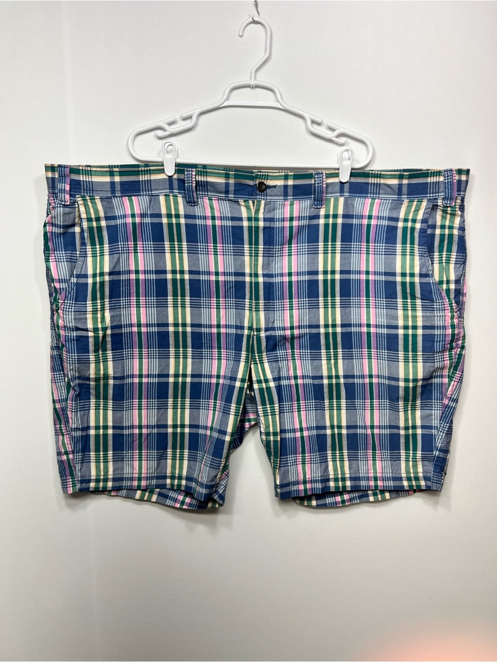 Men's Plaid Cotton Shorts - Blue, Green & Pink